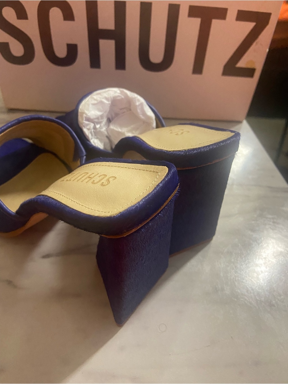 SCHUTZ Cobalt Blue Open-Toe Mule Heels - Picture 4 of 5